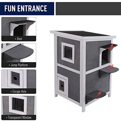 Pet House Dog Bed Cat House for Indoor Outdoor, Solid Wood 2-Floo...