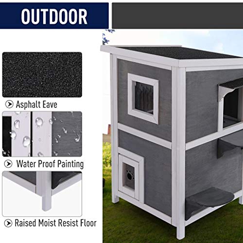 Pet House Dog Bed Cat House for Indoor Outdoor, Solid Wood 2-Floo...