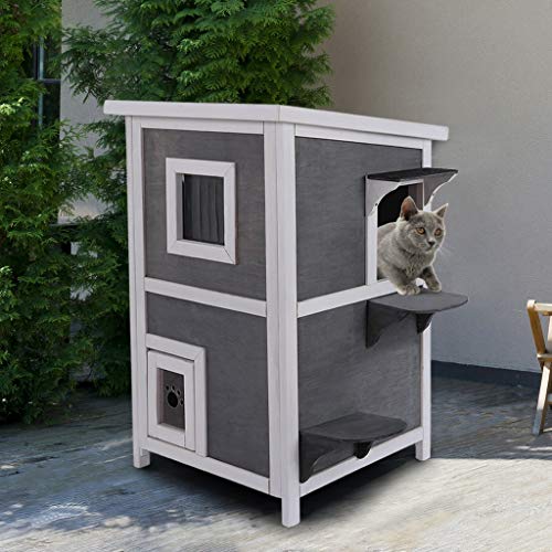 Pet House Dog Bed Cat House for Indoor Outdoor, Solid Wood 2-Floo...