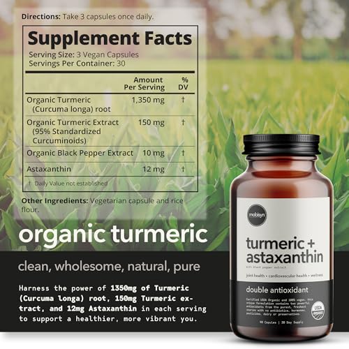 Mobisyn Organic Turmeric Supplement 1500mg, Triple Strength Astax...