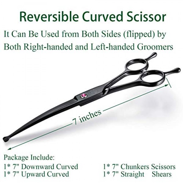 7 Dog Grooming Scissors Set, Reversible Trimming Thinning Chunke...