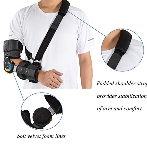 Hinged ROM Elbow Brace with Strap, Post OP Elbow Brace Stabilizer...