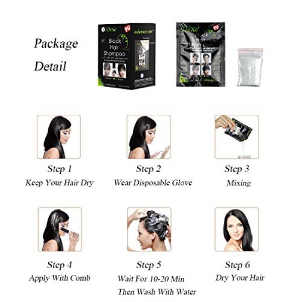 MQUPIN Natural Ingredients Instant Black Hair Dye Shampoo Semi-Pe...