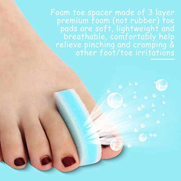 16 Pieces Foam Toe Spacers 3 Layer Toe Separators Toe Stretcher D...