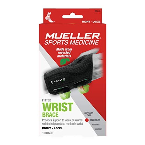 MUELLER Green Fitted Wrist Brace, Black, Right Hand, Large/Extra ...