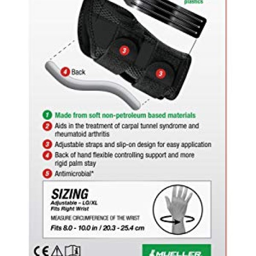 MUELLER Green Fitted Wrist Brace, Black, Right Hand, Large/Extra ...