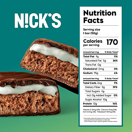 NICKS Protein Bars Mint Chocolate | 12g protein | 170 calories | ...