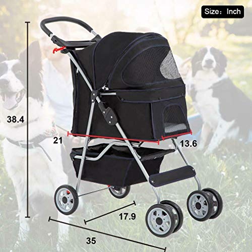 4 Wheels Pet Stroller Cat Dog Cage Stroller Travel Folding Carrie...