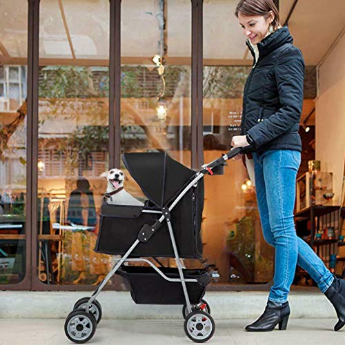 4 Wheels Pet Stroller Cat Dog Cage Stroller Travel Folding Carrie...