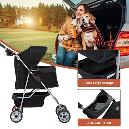 4 Wheels Pet Stroller Cat Dog Cage Stroller Travel Folding Carrie...