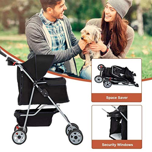 4 Wheels Pet Stroller Cat Dog Cage Stroller Travel Folding Carrie...