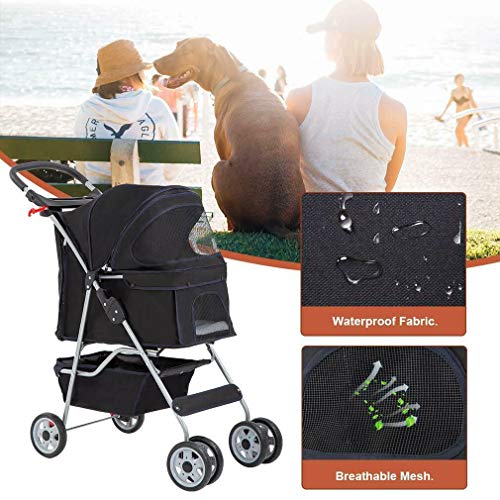 4 Wheels Pet Stroller Cat Dog Cage Stroller Travel Folding Carrie...