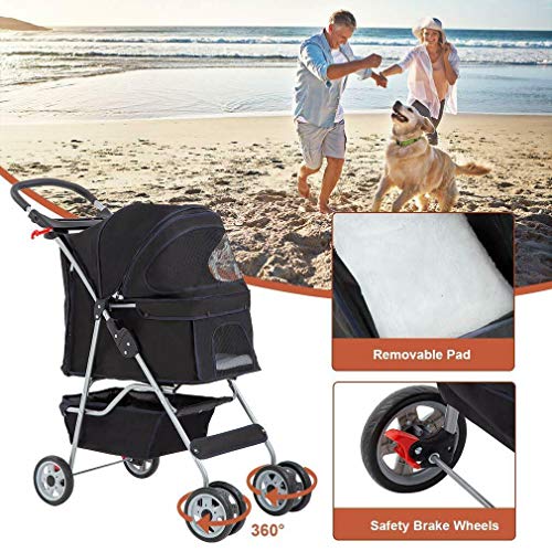 4 Wheels Pet Stroller Cat Dog Cage Stroller Travel Folding Carrie...