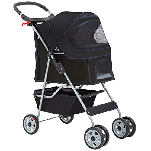 4 Wheels Pet Stroller Cat Dog Cage Stroller Travel Folding Carrie...