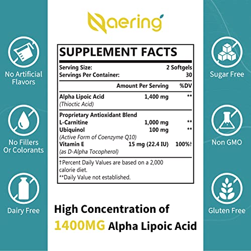 Naering Liposomal Alpha Lipoic Acid 1400mg Softgels, ALA Suppleme...