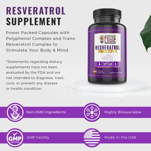 Native Logic Trans-Resveratrol with Antioxidants 180 Capsules wit...