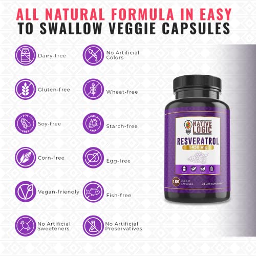 Native Logic Trans-Resveratrol with Antioxidants 180 Capsules wit...