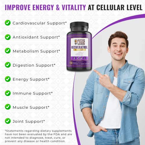 Native Logic Trans-Resveratrol with Antioxidants 180 Capsules wit...