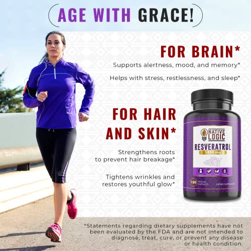 Native Logic Trans-Resveratrol with Antioxidants 180 Capsules wit...
