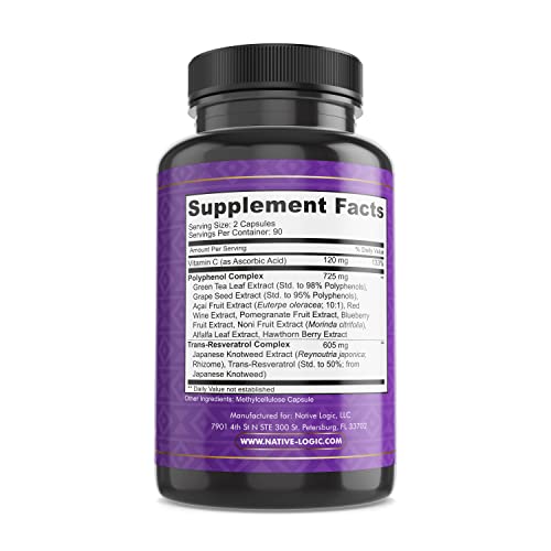 Native Logic Trans-Resveratrol with Antioxidants 180 Capsules wit...