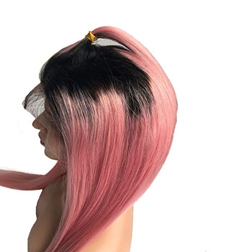natural 1b Pink Two Tone Color Glueless Lace Front Human Hair Wig...