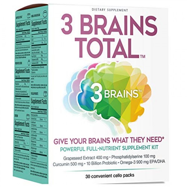 3 Brains by Natural Factors, 3 Brains Total Kit, 30 Single-Serve ...