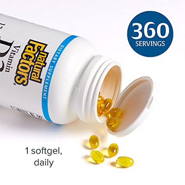 Natural Factors, Vitamin D3 5000 IU 125 mcg, Supports Strong Bo...