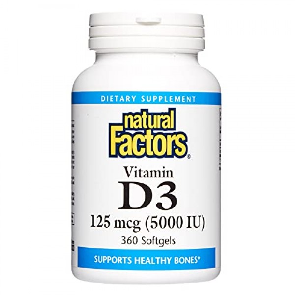 Natural Factors, Vitamin D3 5000 IU 125 mcg, Supports Strong Bo...