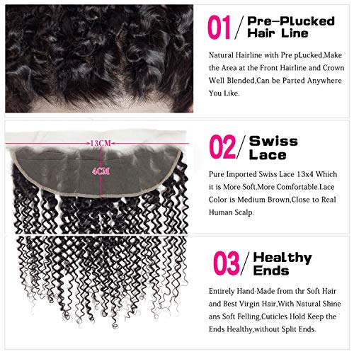 Hair Peruvian Kinky Curly Lace Frontal Closure Non Remy 100% Huma...