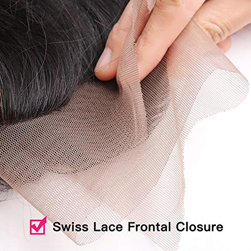 Peruvian Human Hair Body Wave Lace Frontal Free Middle Three Part...