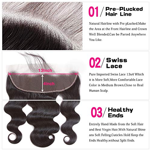 Peruvian Human Hair Body Wave Lace Frontal Free Middle Three Part...