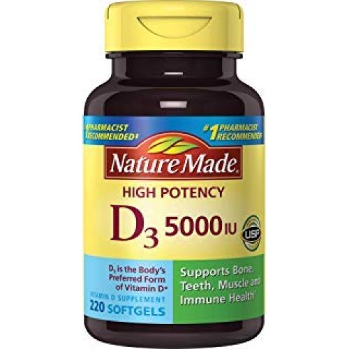 Nature Made Vitamin D3 5000 IU Ultra Strength Softgels, 220 Count
