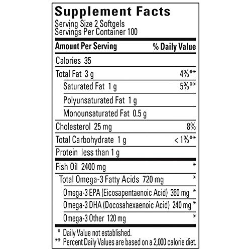 Nature Made Burp-Less Fish Oil 1200 mg, 200 Softgels, Fish Oil Om...