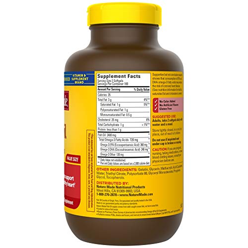 Nature Made Burp-Less Fish Oil 1200 mg, 200 Softgels, Fish Oil Om...