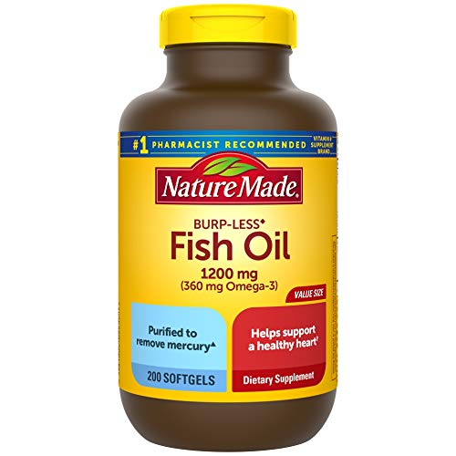 Nature Made Burp-Less Fish Oil 1200 mg, 200 Softgels, Fish Oil Om...
