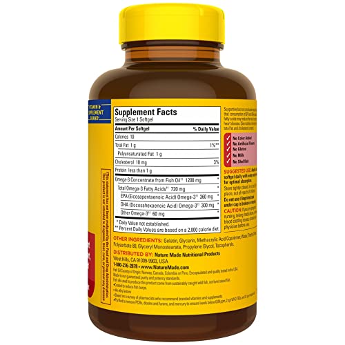 Nature Made Burp Less Omega 3 Fish Oil 1200 mg, Fish Oil Suppleme...