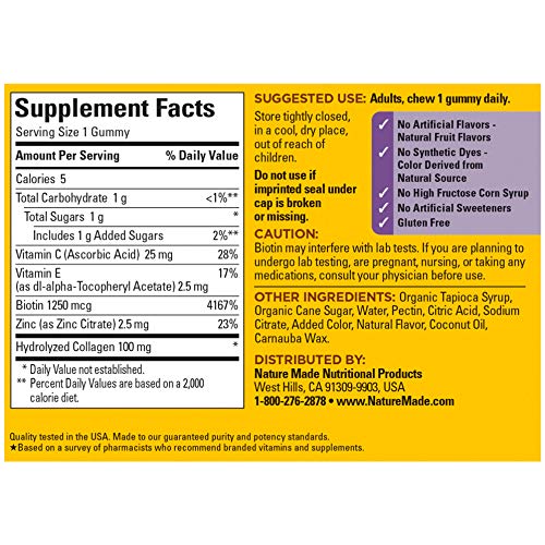 Nature Made Collagen Gummies, 60 count, 100mg Hydrolyzed Collagen...