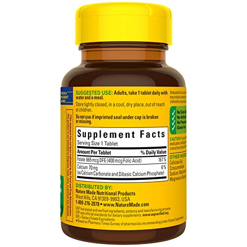 Nature Made Folic Acid 400 mcg 665 mcg DFE, Dietary Supplement ...