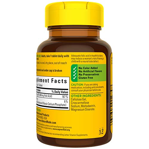 Nature Made Folic Acid 400 mcg 665 mcg DFE, Dietary Supplement ...