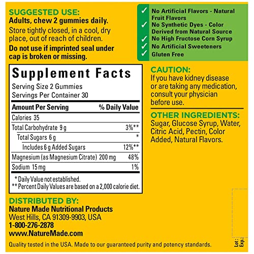 Nature Made High Absorption Magnesium Citrate 200 mg per serving,...