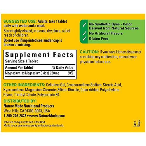Nature Made Magnesium Oxide 250 mg, Dietary Supplement for Muscle...