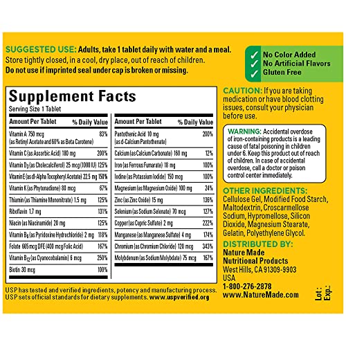 Nature Made Multivitamin Tablets with Iron, Multivitamin for Wome...