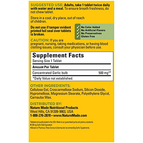 Nature Made Odor Control Garlic 1250 mg Tablets, 100 Count