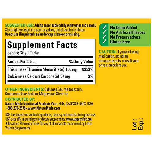 Nature Made Vitamin B1 100 mg Tablets, 100 Count for Metabolic He...