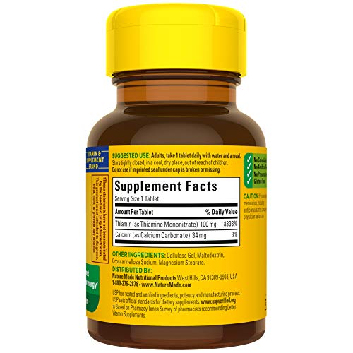 Nature Made Vitamin B1 100 mg Tablets, 100 Count for Metabolic He...