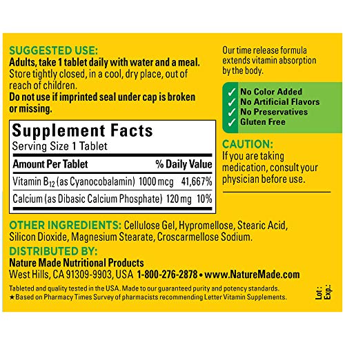 Nature Made Vitamin B12 1000 mcg. Timed Release Tablets Value Siz...