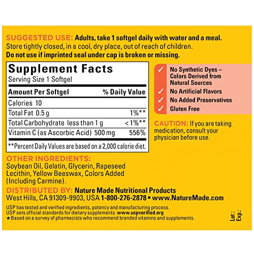 Nature Made Vitamin C 500 mg, Dietary Supplement for Immune Suppo...