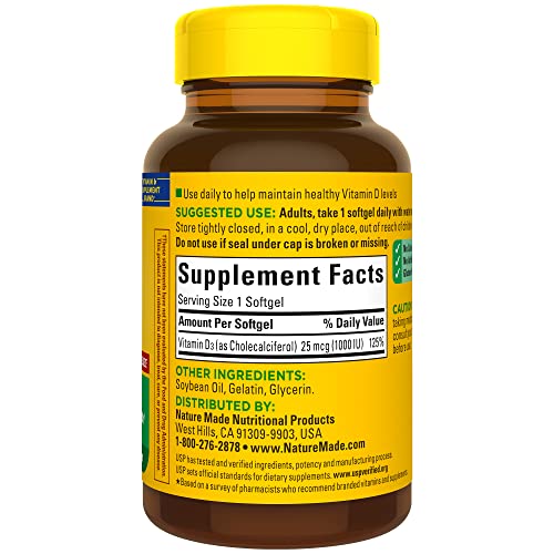 Nature Made Vitamin D3 1000 IU 25 mcg, Dietary Supplement for B...