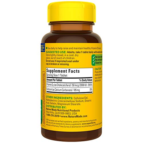 Nature Made Vitamin D3, 125 Tablets, Vitamin D 2000 IU 50 mcg H...