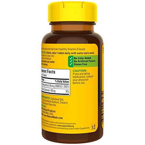 Nature Made Vitamin D3, 125 Tablets, Vitamin D 2000 IU 50 mcg H...